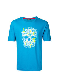 blaues T-Shirt mit einem Rundhalsausschnitt mit Blumenmuster von Loveless