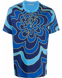 blaues T-Shirt mit einem Rundhalsausschnitt mit Blumenmuster von Marni