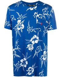 blaues T-Shirt mit einem Rundhalsausschnitt mit Blumenmuster von Polo Ralph Lauren