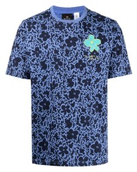 blaues T-Shirt mit einem Rundhalsausschnitt mit Blumenmuster von PS Paul Smith