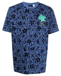blaues T-Shirt mit einem Rundhalsausschnitt mit Blumenmuster von PS Paul Smith