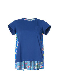 blaues T-Shirt mit einem Rundhalsausschnitt mit Blumenmuster von Sacai