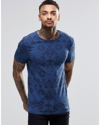 blaues T-Shirt mit einem Rundhalsausschnitt mit geometrischem Muster von Asos