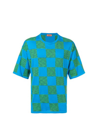 blaues T-Shirt mit einem Rundhalsausschnitt mit Karomuster