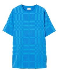 blaues T-Shirt mit einem Rundhalsausschnitt mit Karomuster von Burberry