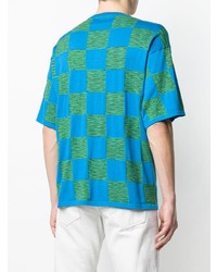 blaues T-Shirt mit einem Rundhalsausschnitt mit Karomuster von Missoni