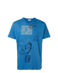 blaues T-Shirt mit einem Rundhalsausschnitt mit Paisley-Muster