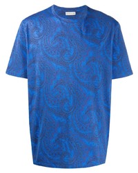 blaues T-Shirt mit einem Rundhalsausschnitt mit Paisley-Muster von Etro