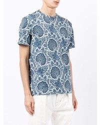 blaues T-Shirt mit einem Rundhalsausschnitt mit Paisley-Muster von Etro