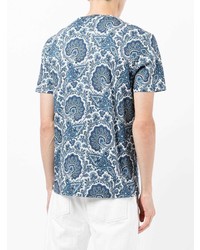 blaues T-Shirt mit einem Rundhalsausschnitt mit Paisley-Muster von Etro