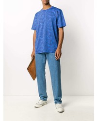 blaues T-Shirt mit einem Rundhalsausschnitt mit Paisley-Muster von Etro