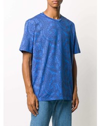 blaues T-Shirt mit einem Rundhalsausschnitt mit Paisley-Muster von Etro