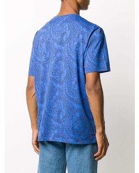 blaues T-Shirt mit einem Rundhalsausschnitt mit Paisley-Muster von Etro