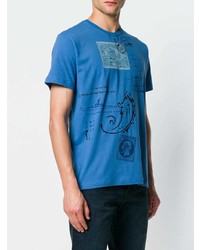 blaues T-Shirt mit einem Rundhalsausschnitt mit Paisley-Muster von Etro