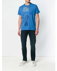 blaues T-Shirt mit einem Rundhalsausschnitt mit Paisley-Muster von Etro