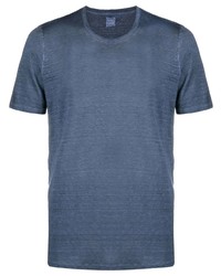 blaues T-Shirt mit einem Rundhalsausschnitt von 120% Lino