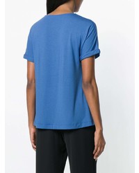 blaues T-Shirt mit einem Rundhalsausschnitt von Le Tricot Perugia