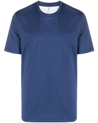 blaues T-Shirt mit einem Rundhalsausschnitt von Brunello Cucinelli