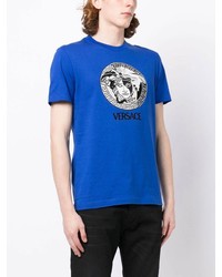 blaues T-Shirt mit einem Rundhalsausschnitt von Versace