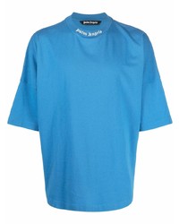 blaues T-Shirt mit einem Rundhalsausschnitt von Palm Angels