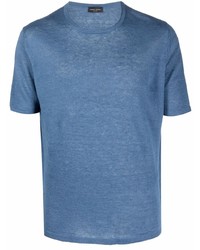 blaues T-Shirt mit einem Rundhalsausschnitt von Roberto Collina