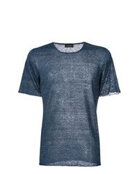 blaues T-Shirt mit einem Rundhalsausschnitt von Roberto Collina