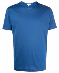blaues T-Shirt mit einem Rundhalsausschnitt von Sunspel
