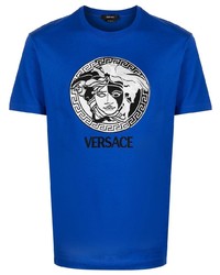 blaues T-Shirt mit einem Rundhalsausschnitt von Versace