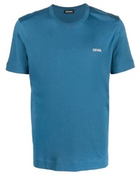 blaues T-Shirt mit einem Rundhalsausschnitt von Zegna