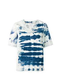 blaues Mit Batikmuster T-Shirt mit einem V-Ausschnitt