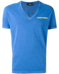 blaues T-Shirt mit einem V-Ausschnitt von DSQUARED2