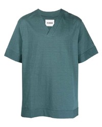 blaues T-Shirt mit einem V-Ausschnitt von Jil Sander
