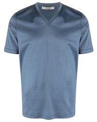 blaues T-Shirt mit einem V-Ausschnitt von La Fileria For D'aniello