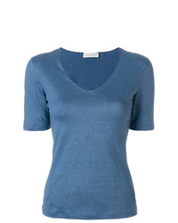 blaues T-Shirt mit einem V-Ausschnitt von Le Tricot Perugia