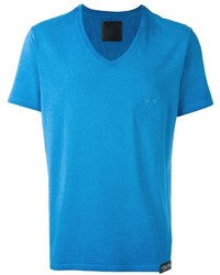 blaues T-Shirt mit einem V-Ausschnitt von Philipp Plein