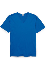 blaues T-Shirt mit einem V-Ausschnitt von Sunspel