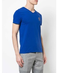 blaues T-Shirt mit einem V-Ausschnitt von Versace