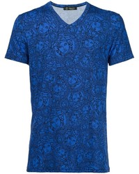 blaues T-Shirt mit einem V-Ausschnitt von Versace