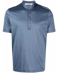 blaues T-shirt mit einer Knopfleiste von La Fileria For D'aniello