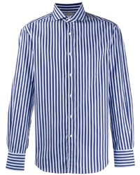 blaues vertikal gestreiftes Langarmhemd von Brunello Cucinelli