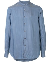 blaues vertikal gestreiftes Langarmhemd von Giorgio Armani