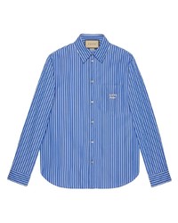 blaues vertikal gestreiftes Langarmhemd von Gucci
