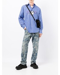 blaues vertikal gestreiftes Langarmhemd von MSGM