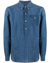 blaues vertikal gestreiftes Leinen Langarmhemd von Polo Ralph Lauren