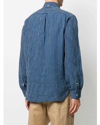 blaues vertikal gestreiftes Leinen Langarmhemd von Polo Ralph Lauren