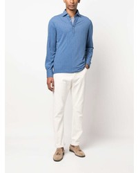 blaues vertikal gestreiftes Polohemd von Brunello Cucinelli