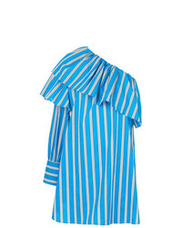 blaues vertikal gestreiftes schulterfreies Kleid von MSGM