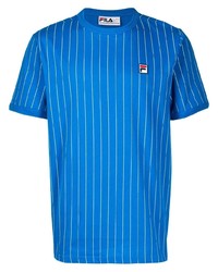 blaues vertikal gestreiftes T-Shirt mit einem Rundhalsausschnitt von Fila
