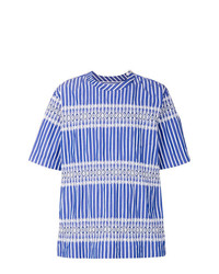 blaues vertikal gestreiftes T-Shirt mit einem Rundhalsausschnitt von Sacai