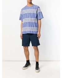 blaues vertikal gestreiftes T-Shirt mit einem Rundhalsausschnitt von Sacai